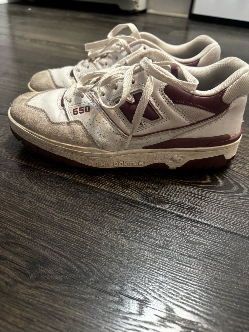 New Balance 550 Men’s White and Burgundy Low-Top Sneakers